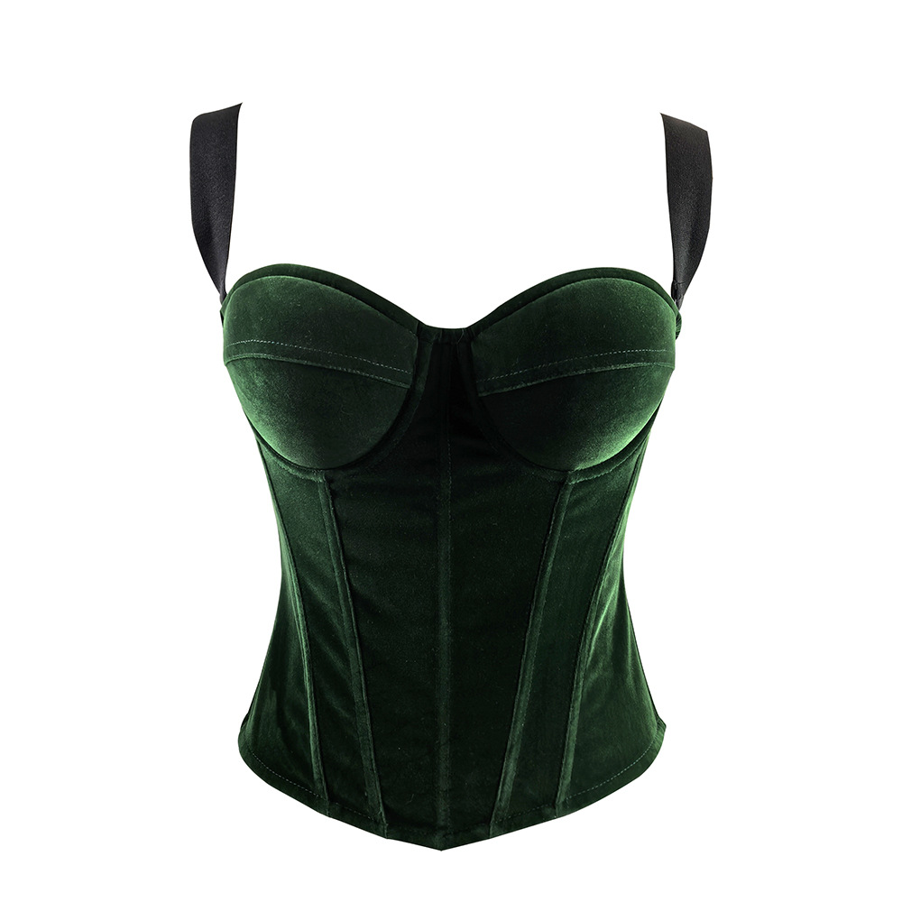 Womens Velvet Bustier Corset Top Body Shaper for Slimming Night Party Wear